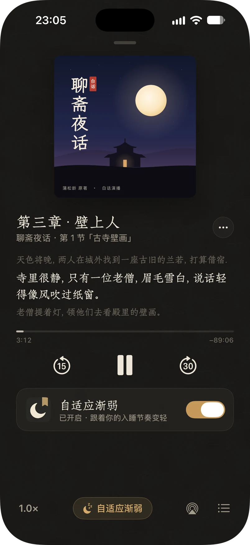 23:05 播放器：自适应渐弱已开启